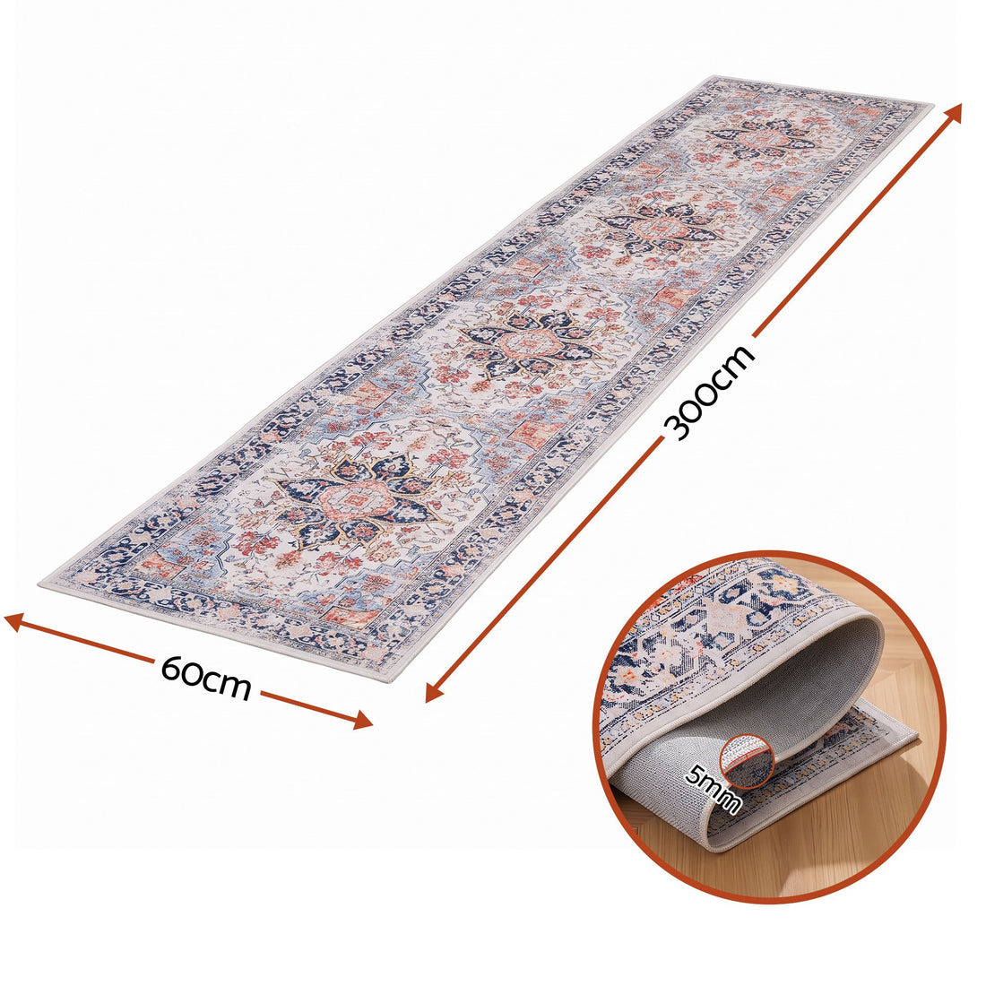 Artiss 60 x 300 cm Runner Rugs For Living Room No Heavy Rubber Crease-Free Foldable Design For Kitchen Entryway And Bedroom 100% Polyester Water-repellent Resistant Non-Shedding-Home &amp; Garden > Rugs > Round Rugs-PEROZ Accessories