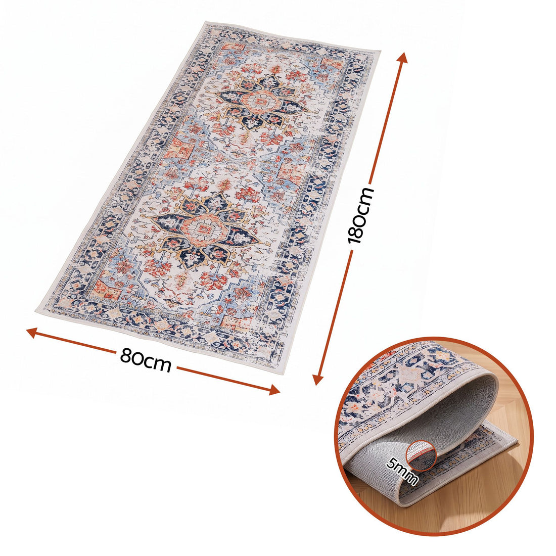 Artiss 80 x 180 cm Runner Rugs For Living Room No Heavy Rubber Crease-Free Foldable Design For Kitchen Entryway And Bedroom 100% Polyester Water-repellent Resistant Non-Shedding-Home &amp; Garden > Rugs > Round Rugs-PEROZ Accessories