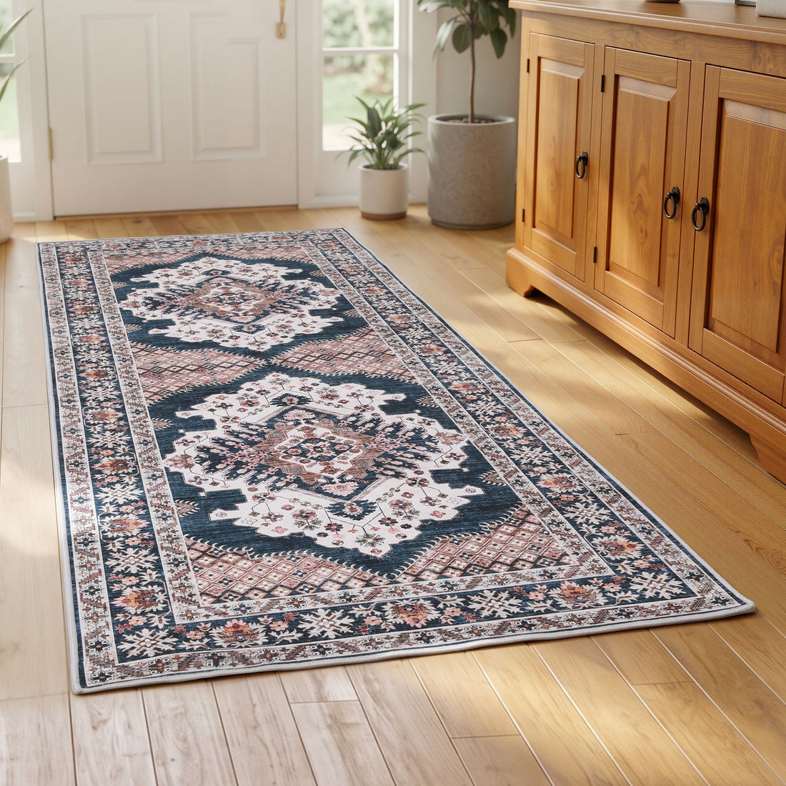 Artiss 80 x 180 cm Washable Runner Area Rug No Hard Glue Quilt-Like Soft for Home Decor, 0.5cm Ultra-Thin Pet Friendly Bohemian Medallion Bedroom Carpet-Home &amp; Garden > Rugs > Round Rugs-PEROZ Accessories