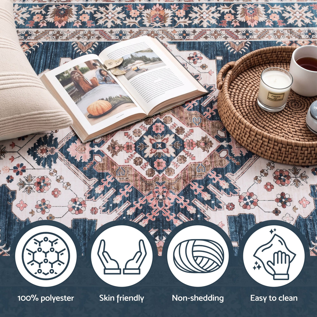 Artiss 80 x 180 cm Washable Runner Area Rug No Hard Glue Quilt-Like Soft for Home Decor, 0.5cm Ultra-Thin Pet Friendly Bohemian Medallion Bedroom Carpet
