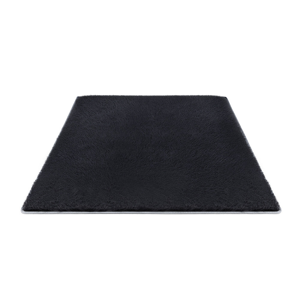 Artiss Floor Rug 140x200cm Plush Area Shaggy Rug Living Room Bedroom Carpet Black-Home &amp; Garden > Rugs > Floor Rugs-PEROZ Accessories