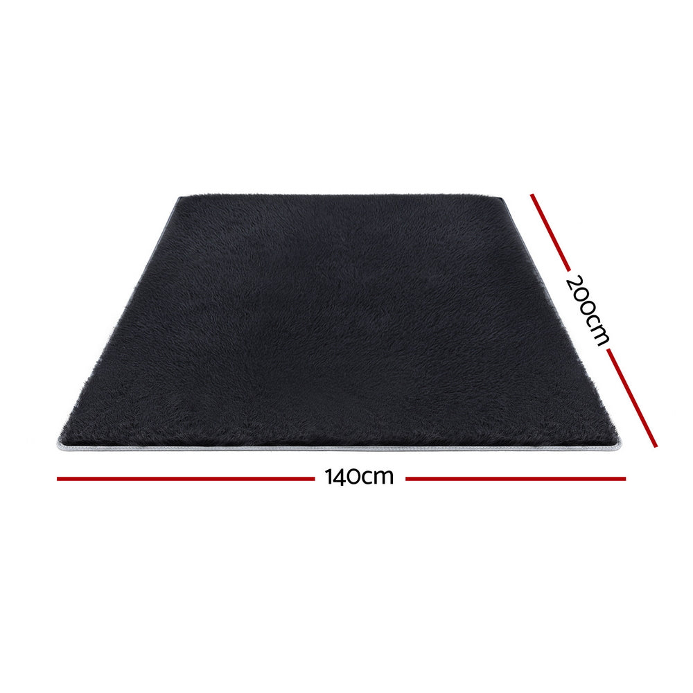 Artiss Floor Rug 140x200cm Plush Area Shaggy Rug Living Room Bedroom Carpet Black-Home &amp; Garden > Rugs > Floor Rugs-PEROZ Accessories