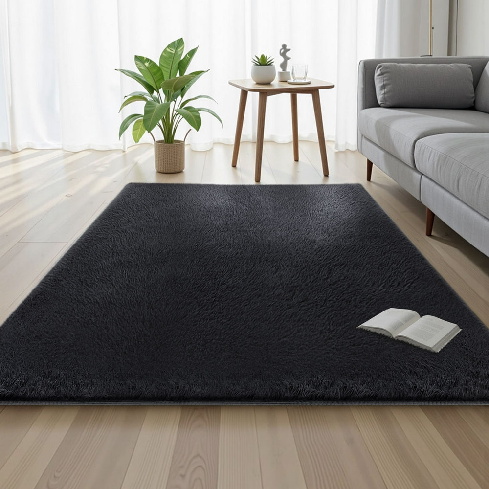Artiss Floor Rug 140x200cm Plush Area Shaggy Rug Living Room Bedroom Carpet Black-Home &amp; Garden > Rugs > Floor Rugs-PEROZ Accessories