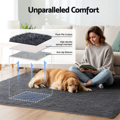 Artiss Floor Rug 140x200cm Plush Area Shaggy Rug Living Room Bedroom Carpet Grey-Home &amp; Garden &gt; Rugs &gt; Floor Rugs-PEROZ Accessories