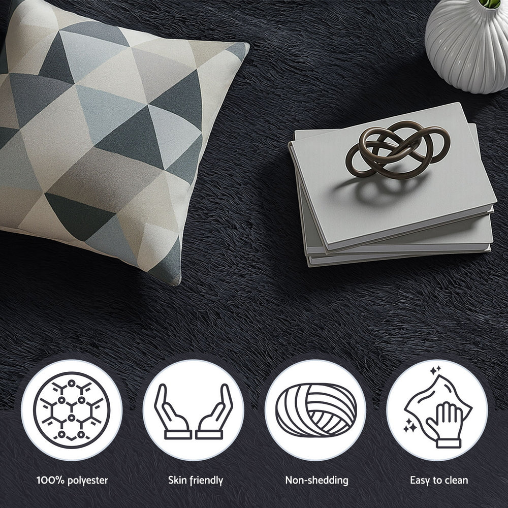 Artiss Floor Rug 160x230cm Plush Area Shaggy Rug Living Room Bedroom Carpet Black-Home &amp; Garden > Rugs > Floor Rugs-PEROZ Accessories