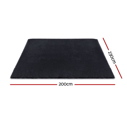 Artiss Floor Rug 200x230cm Plush Area Shaggy Rug Living Room Bedroom Carpet Black-Home &amp; Garden > Rugs > Floor Rugs-PEROZ Accessories