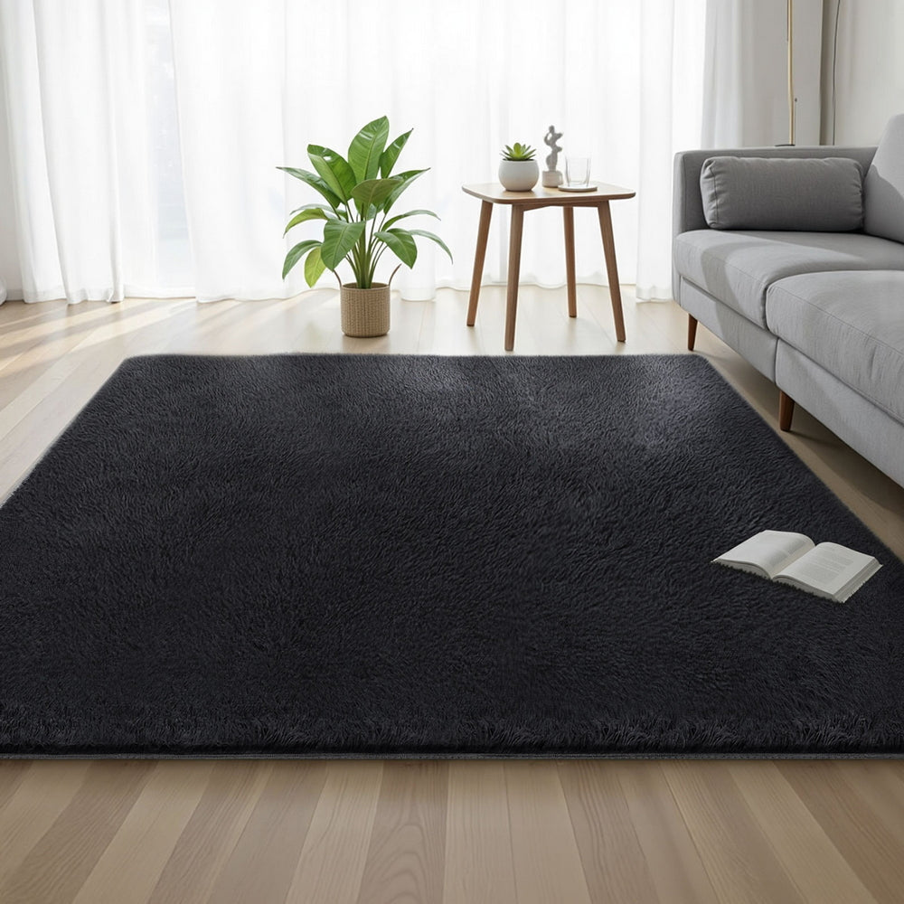 Artiss Floor Rug 200x230cm Plush Area Shaggy Rug Living Room Bedroom Carpet Black-Home &amp; Garden > Rugs > Floor Rugs-PEROZ Accessories