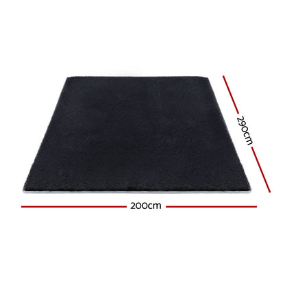 Artiss Floor Rug 200x290cm Plush Area Shaggy Rug Living Room Bedroom Carpet Black-Home &amp; Garden > Rugs > Floor Rugs-PEROZ Accessories
