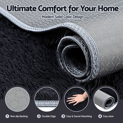 Artiss Floor Rug 200x290cm Plush Area Shaggy Rug Living Room Bedroom Carpet Black-Home &amp; Garden > Rugs > Floor Rugs-PEROZ Accessories