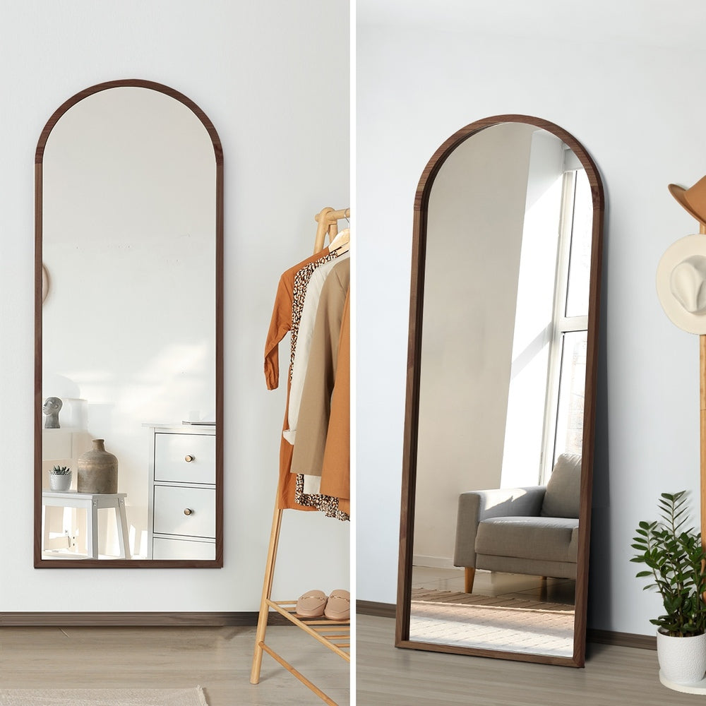 Oikiture Wooden Full Length Mirror 166x60cm Arched Floor Mirrors Brown-Full Length Mirror-PEROZ Accessories