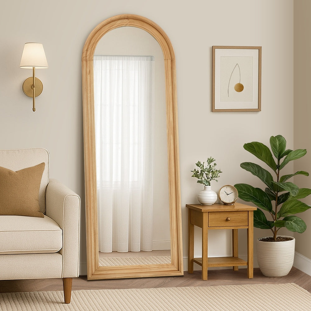 Oikiture Full Length Mirror Elegance Arch 165x60cm Natural Wood-Full Length Mirror-PEROZ Accessories