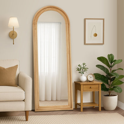 Oikiture Full Length Mirror Elegance Arch 165x60cm Natural Wood-Full Length Mirror-PEROZ Accessories
