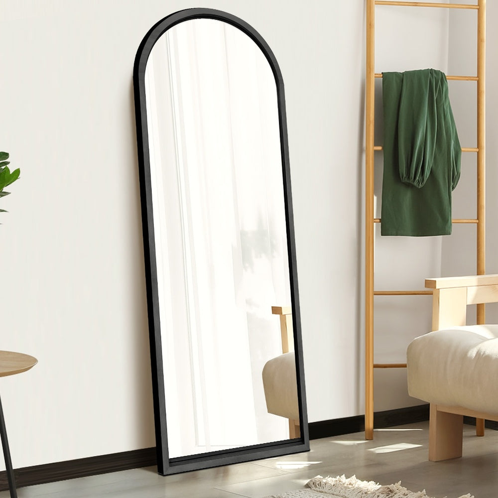 Oikiture Wooden Full Length Mirror 180x70cm Arched Floor Mirrors Black-Full Length Mirror-PEROZ Accessories