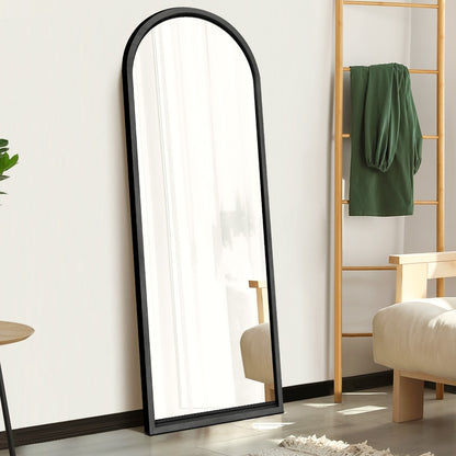 Oikiture Wooden Full Length Mirror 180x70cm Arched Floor Mirrors Black-Full Length Mirror-PEROZ Accessories