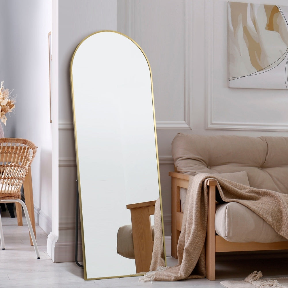 Oikiture Full Length Mirror Arched Free Standing Gold 166x60cm-Full Length Mirror-PEROZ Accessories