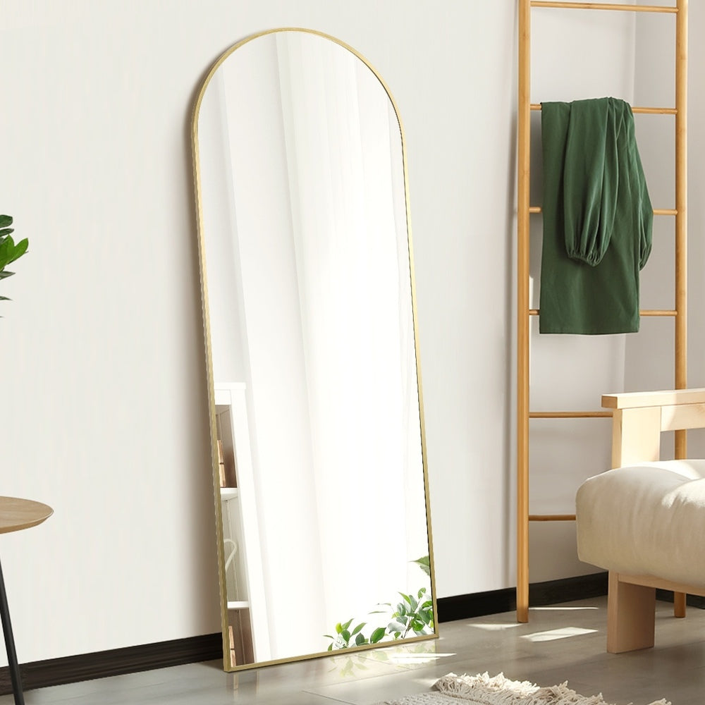 Oikiture Full Length Mirror Arched Free Standing Gold 166x60cm-Full Length Mirror-PEROZ Accessories