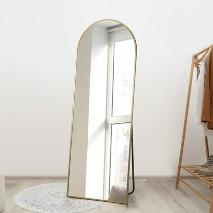 Oikiture Full Length Mirror Arched Free Standing Gold 166x60cm-Full Length Mirror-PEROZ Accessories