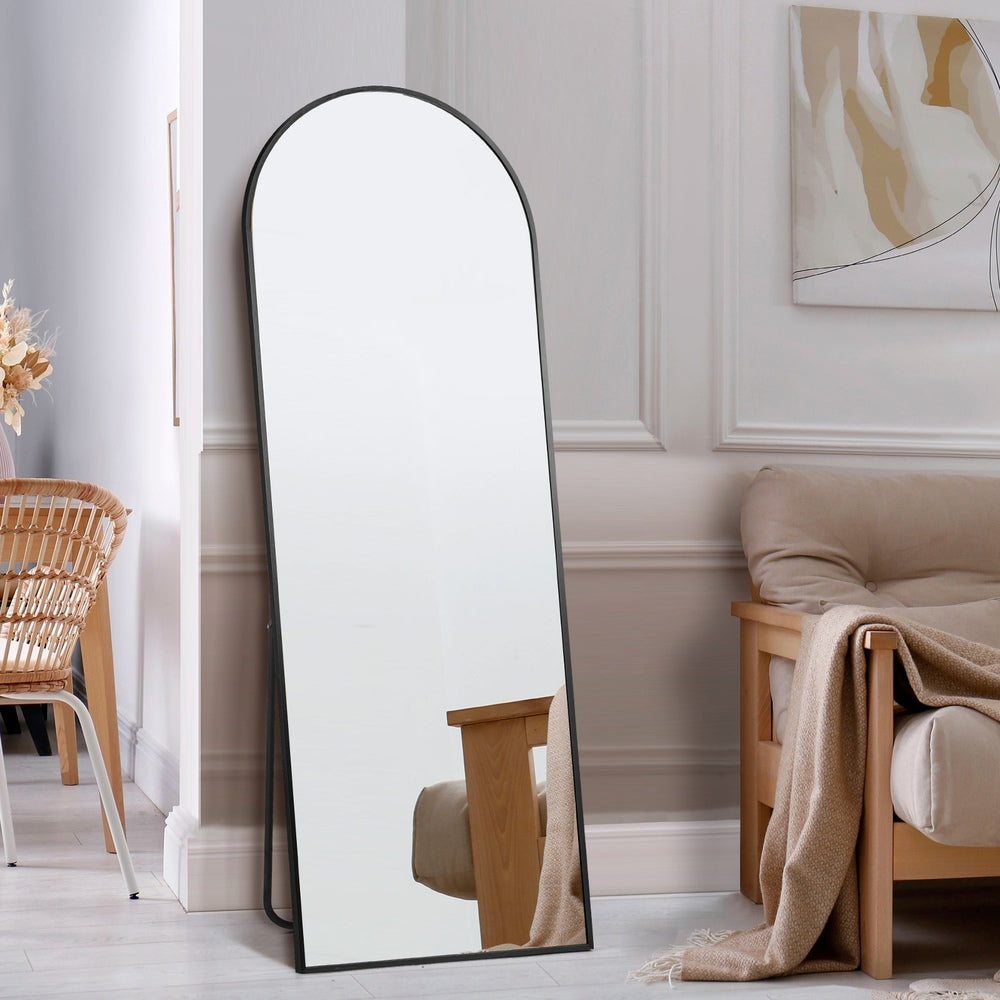 Oikiture 180x70cm Full Length Mirror Arched Floor Mirrors Black-Full Length Mirror-PEROZ Accessories