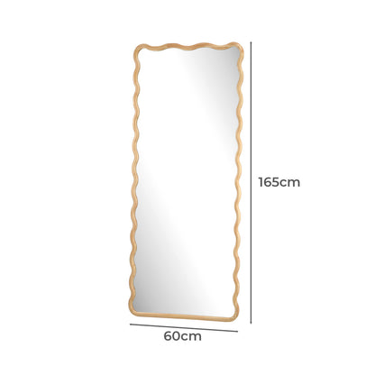 Oikiture Wooden Full Length Mirror 165x60cm Wavy Floor Mirrors-Full Length Mirror-PEROZ Accessories