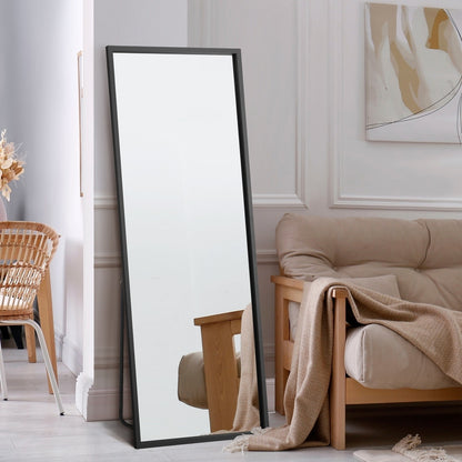 Oikiture Wooden Full Length Mirror Rectangle Free Standing Black-Full Length Mirrors-PEROZ Accessories