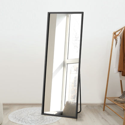 Oikiture Wooden Full Length Mirror Rectangle Free Standing Black-Full Length Mirrors-PEROZ Accessories