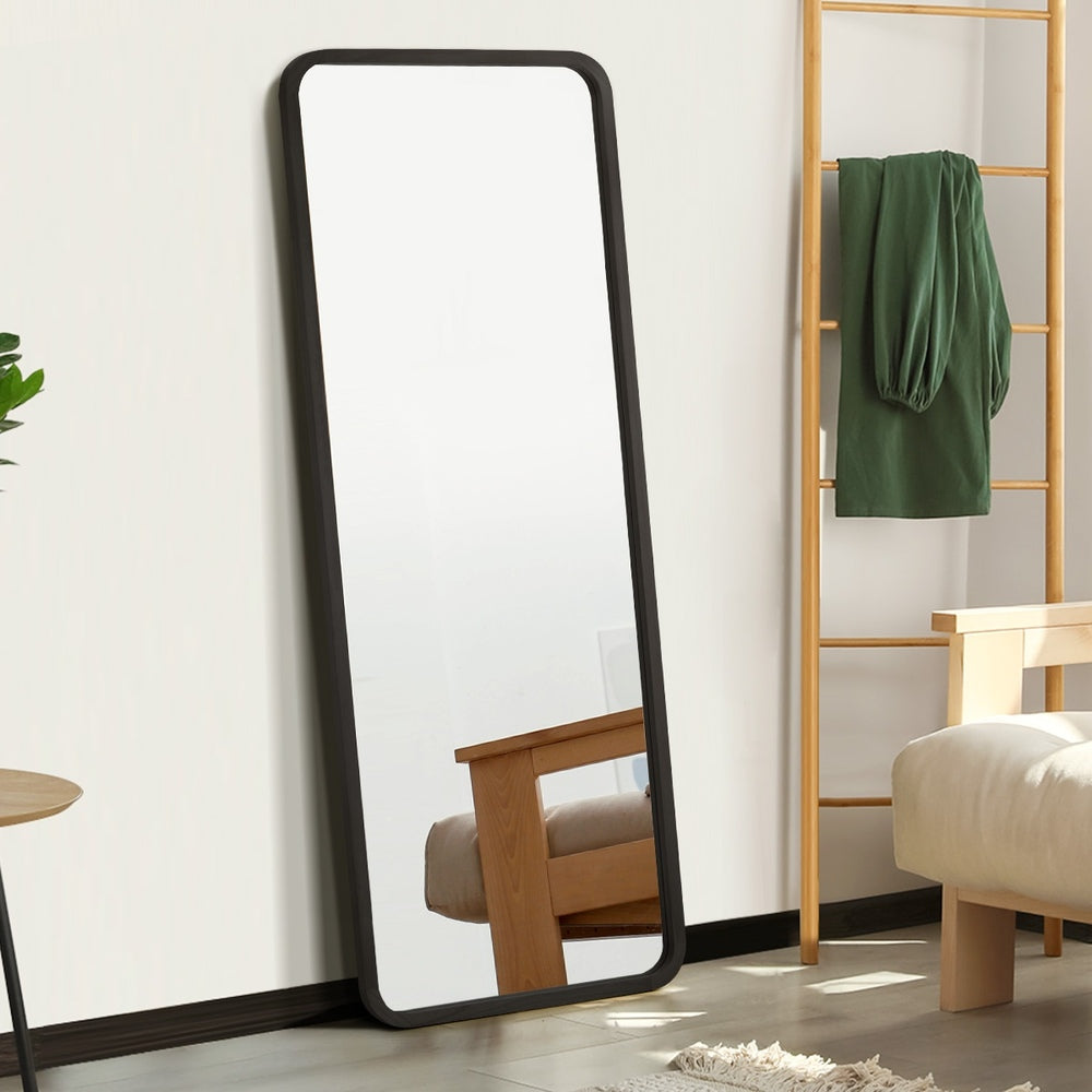 Oikiture Wooden Full Length Mirror 166x60cm Rectangle Floor Mirrors Black-Full Length Mirror-PEROZ Accessories