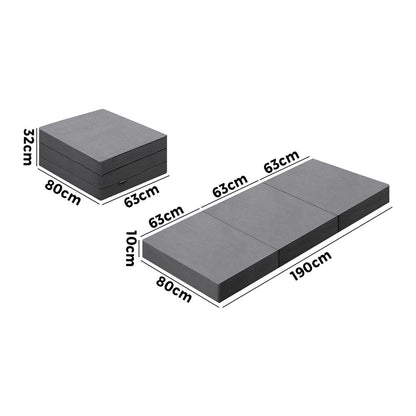Bedra Folding Mattress Single Size Trifold Cushion Mat-Folding Mattresses Cushions-PEROZ Accessories