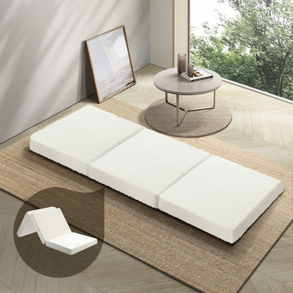 Bedra Folding Mattress Sherpa Fleece Foam 3-fold Single-Folding Mattress Cushion-PEROZ Accessories
