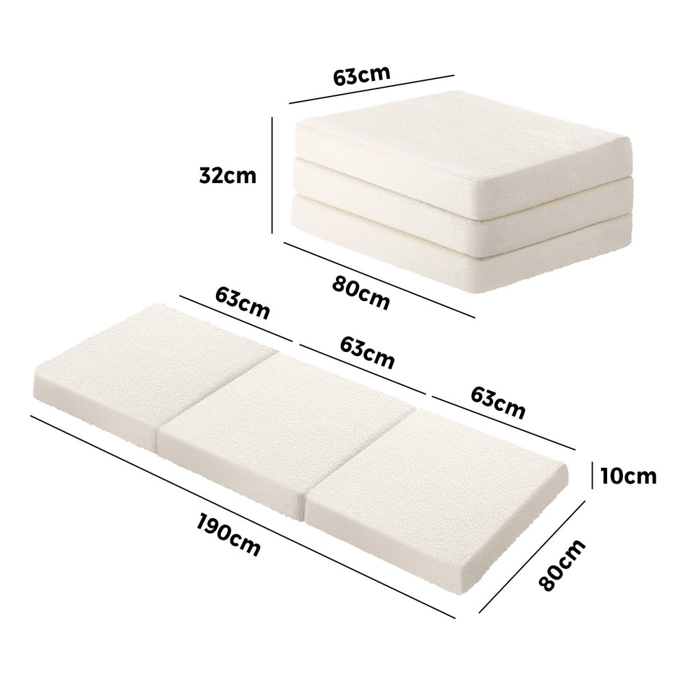 Bedra Folding Mattress Sherpa Fleece Foam 3-fold Single-Folding Mattress Cushion-PEROZ Accessories