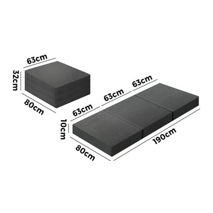Bedra Folding Mattress Portable Single Sofa Foam Bed Grey-Folding Mattresses Cushions-PEROZ Accessories