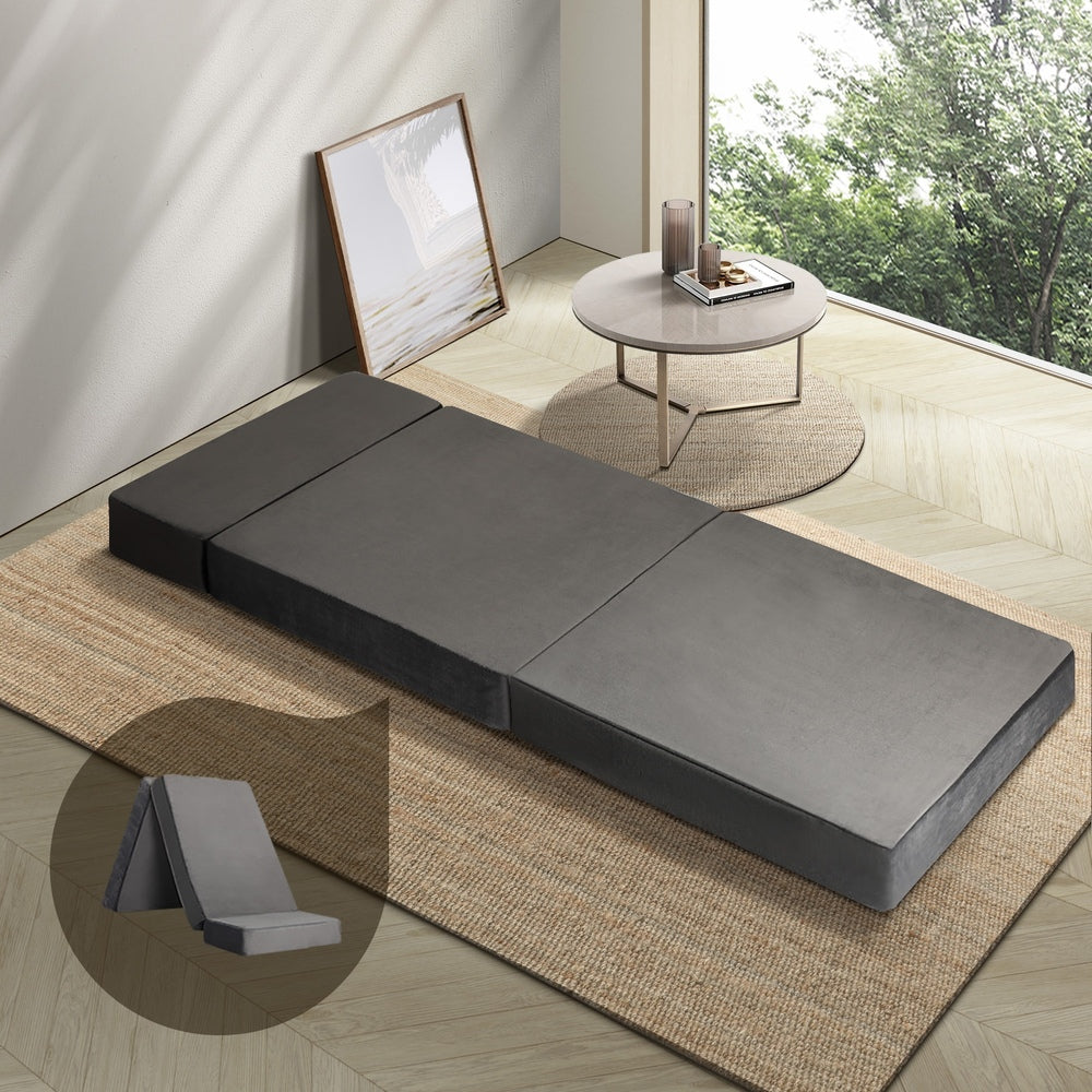 Bedra Foldable Foam Mattress Floor Bed Grey Single-Folding Mattress Cushion-PEROZ Accessories