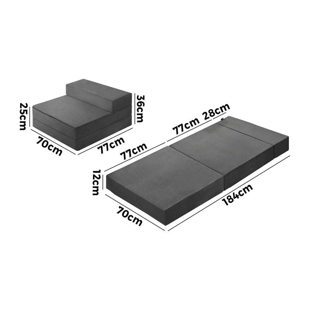 Bedra Foldable Foam Mattress Floor Bed Grey Single-Folding Mattress Cushion-PEROZ Accessories