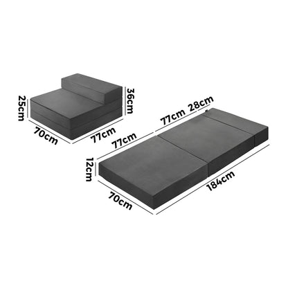 Bedra Foldable Foam Mattress Floor Bed Grey Single-Folding Mattress Cushion-PEROZ Accessories