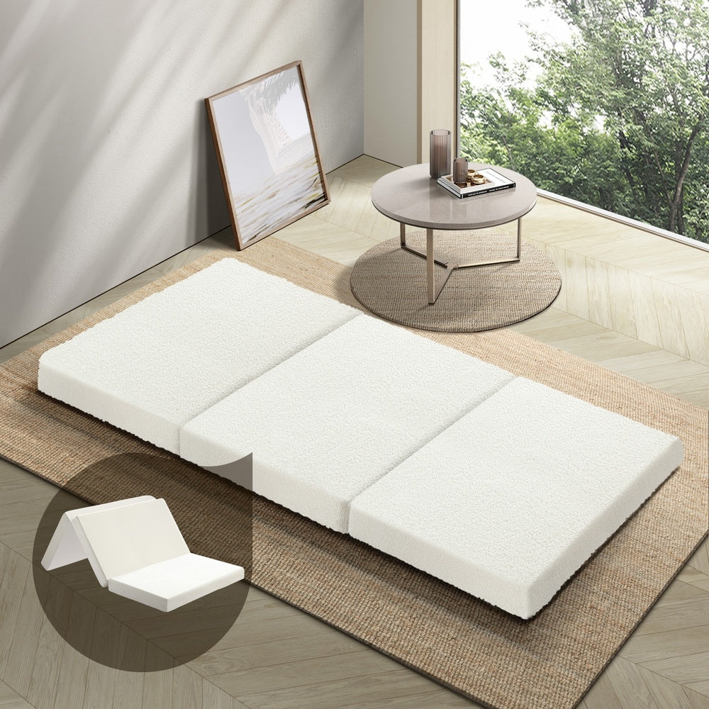Bedra Folding Foam Mattress Sherpa Fleece Portable 3-fold Double-Folding Mattress Cushion-PEROZ Accessories