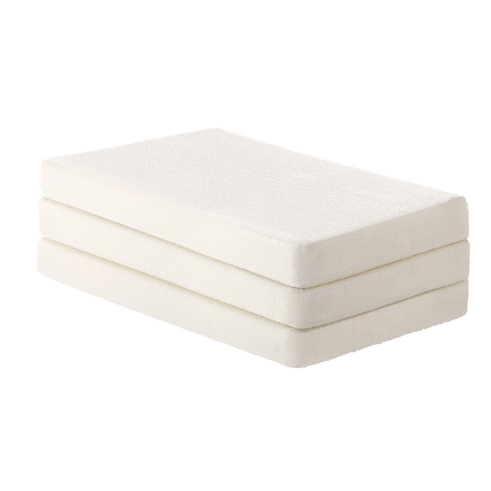 Bedra Folding Foam Mattress Sherpa Fleece Portable 3-fold Double-Folding Mattress Cushion-PEROZ Accessories