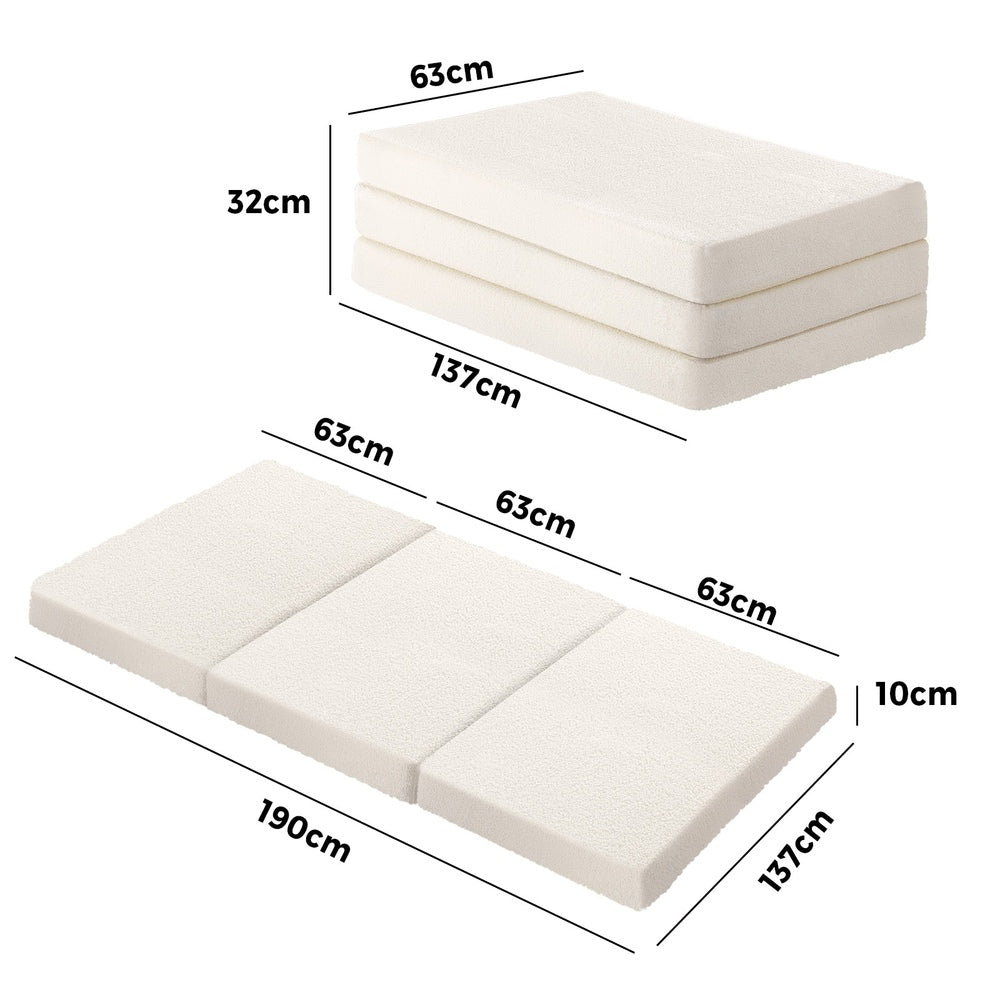 Bedra Folding Foam Mattress Sherpa Fleece Portable 3-fold Double-Folding Mattress Cushion-PEROZ Accessories