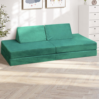 Oikiture 4Pcs Kids Play Couch Modular Lounge Cushion Green-Magic Couch-PEROZ Accessories