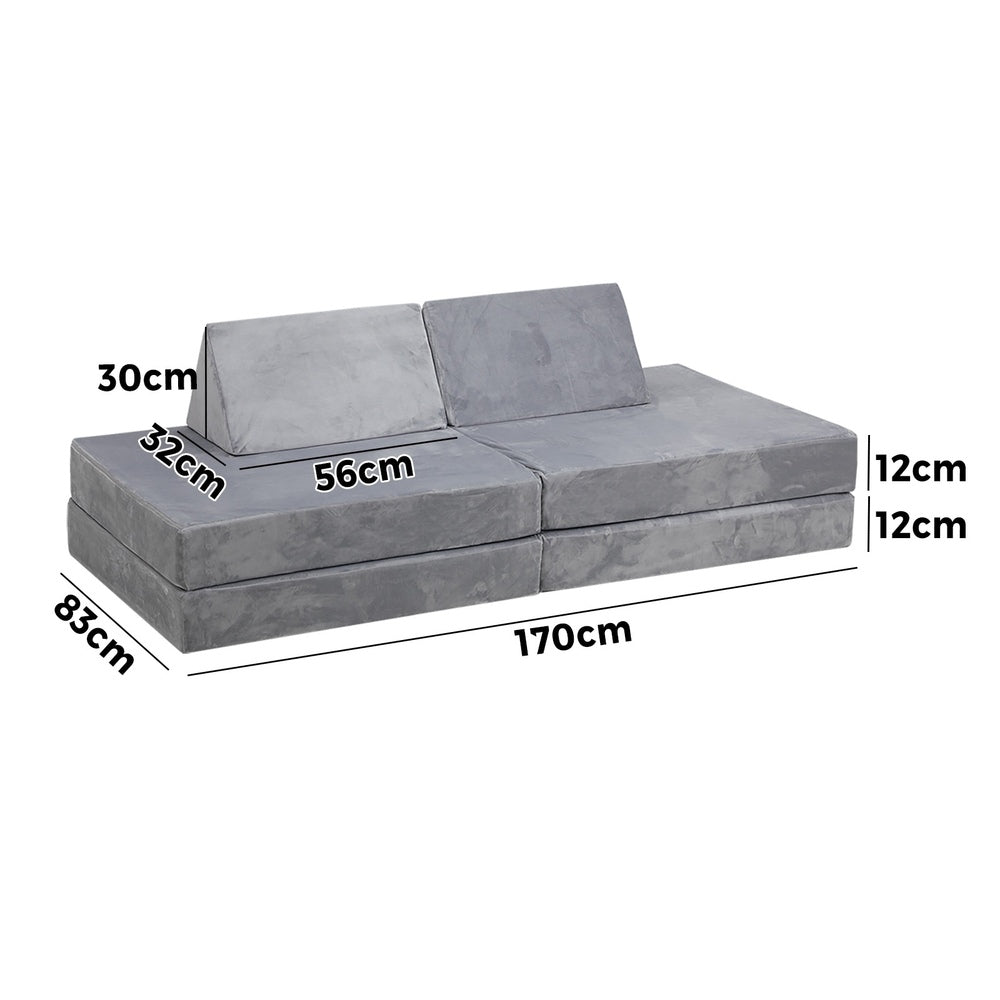 Mazam Kids Play Couch Modular Foam Sofa Bed DIY 2 Seater Grey-Magic Couch-PEROZ Accessories