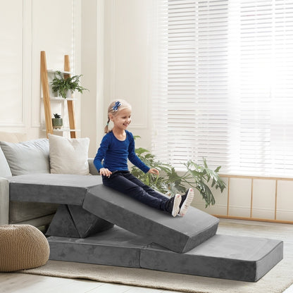 Mazam Kids Play Couch Modular Foam Sofa Bed DIY 2 Seater Grey-Magic Couch-PEROZ Accessories