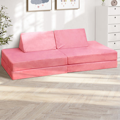 Oikiture 4Pcs Kids Play Couch Modular Lounge Cushion Pink-Magic Couch-PEROZ Accessories