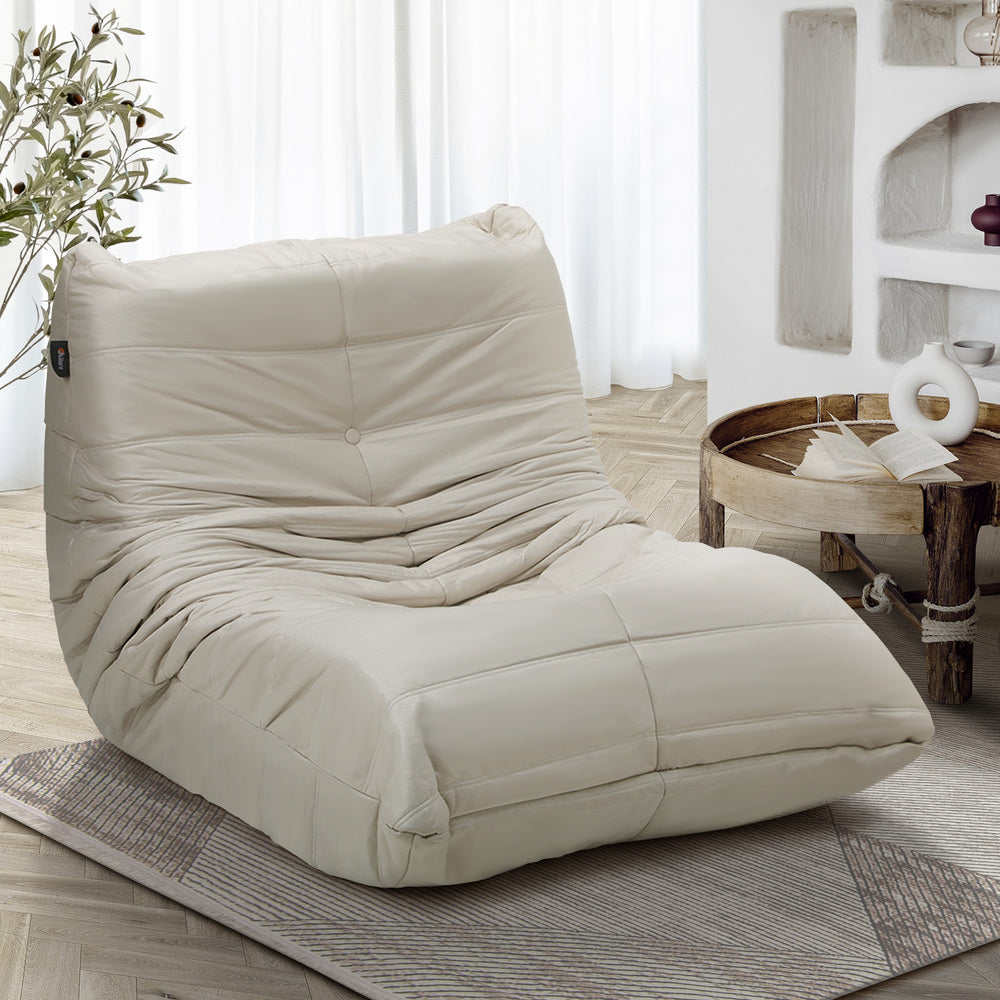 Oikiture Floor Sofa Lazy Couch Beige Polyester-Floor Lounge-PEROZ Accessories