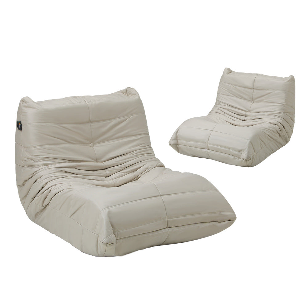 Oikiture 2X Floor Sofa Lounge Caterpillar Lazy Couch Single Pouffe Beige-Floor Lounge-PEROZ Accessories