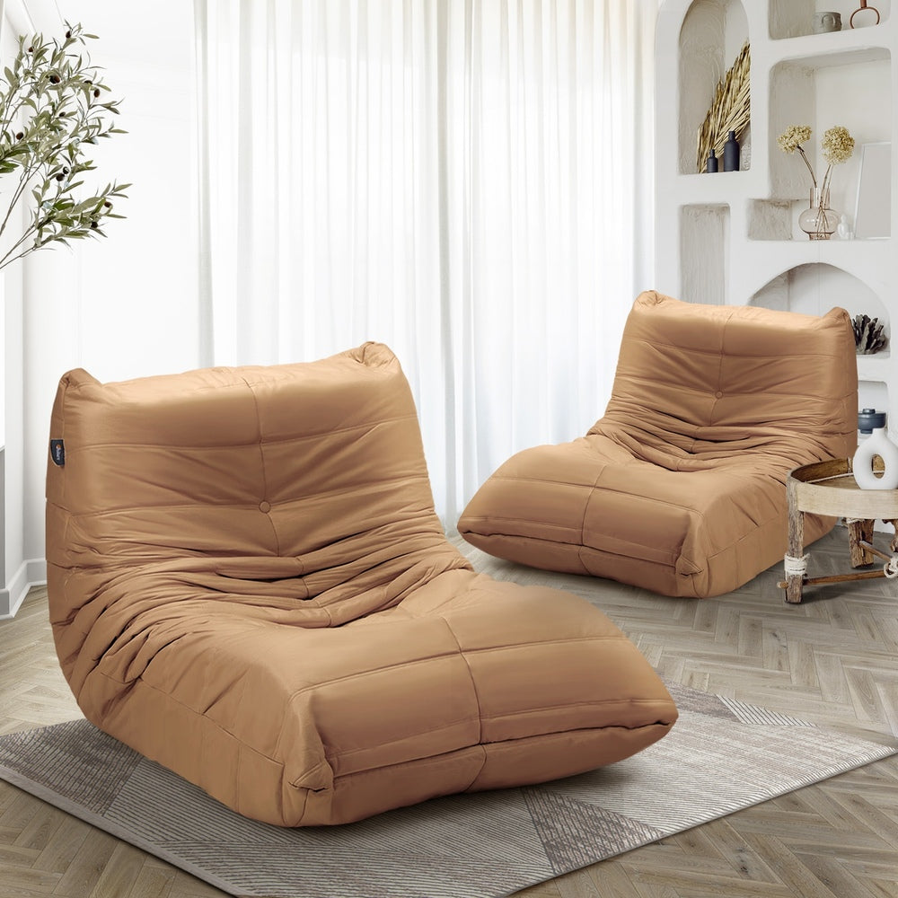 Oikiture 2X Floor Sofa Lounge Caterpillar Couch Single Pouffe Brown-Floor Lounge-PEROZ Accessories