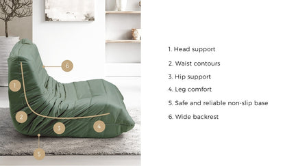 Oikiture Floor Sofa Lazy Couch Green Polyester-Floor Lounge-PEROZ Accessories