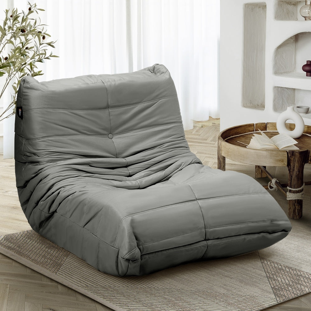Oikiture Floor Sofa Lazy Couch Grey Polyester-Floor Lounge-PEROZ Accessories