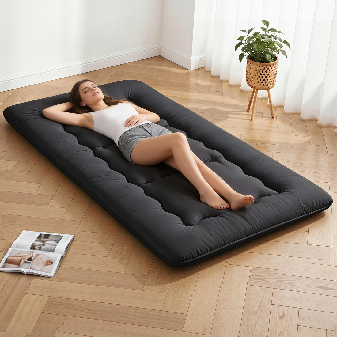 Giselle Bedding 10cm Japanese Floor Mattress Foldable Futon Mattress Washable Cover Straps-Furniture > Mattresses > Single Mattress-PEROZ Accessories