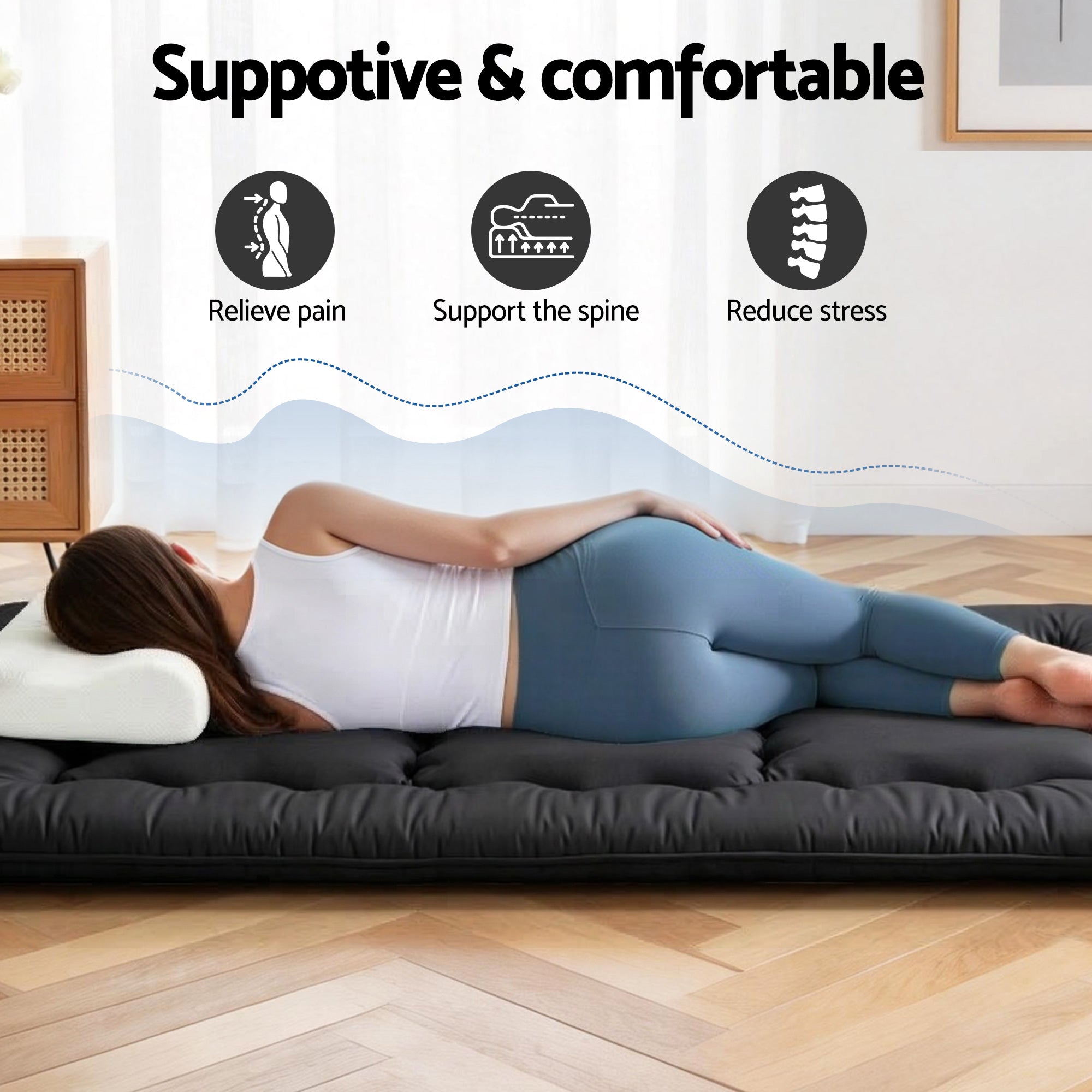 Giselle Bedding 10cm Japanese Floor Mattress Foldable Futon Mattress Washable Cover Straps-Furniture > Mattresses > Single Mattress-PEROZ Accessories