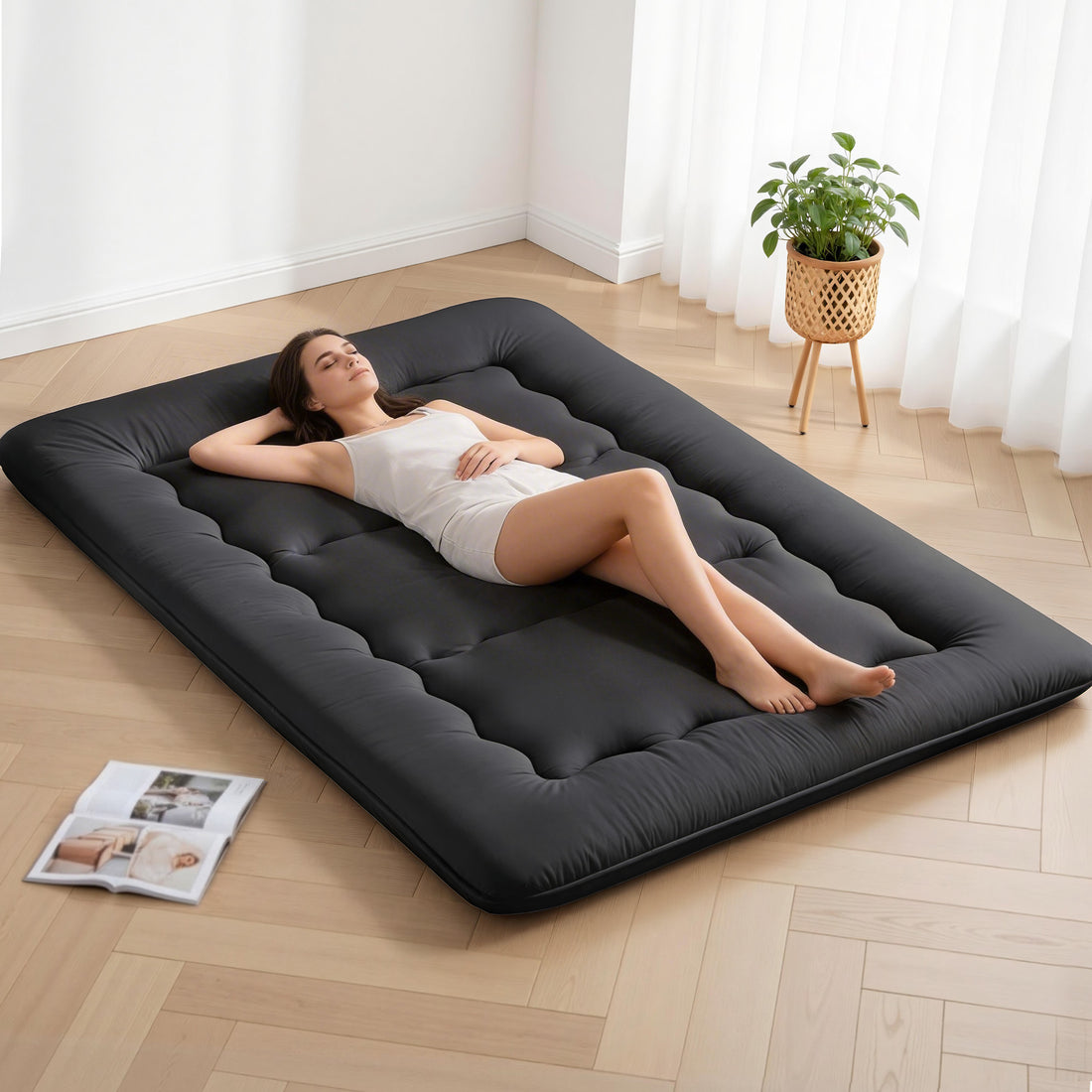 Giselle Bedding 10cm Japanese Floor Mattress Foldable Futon Mattress Washable Cover Straps-Furniture > Mattresses > Double Mattress-PEROZ Accessories
