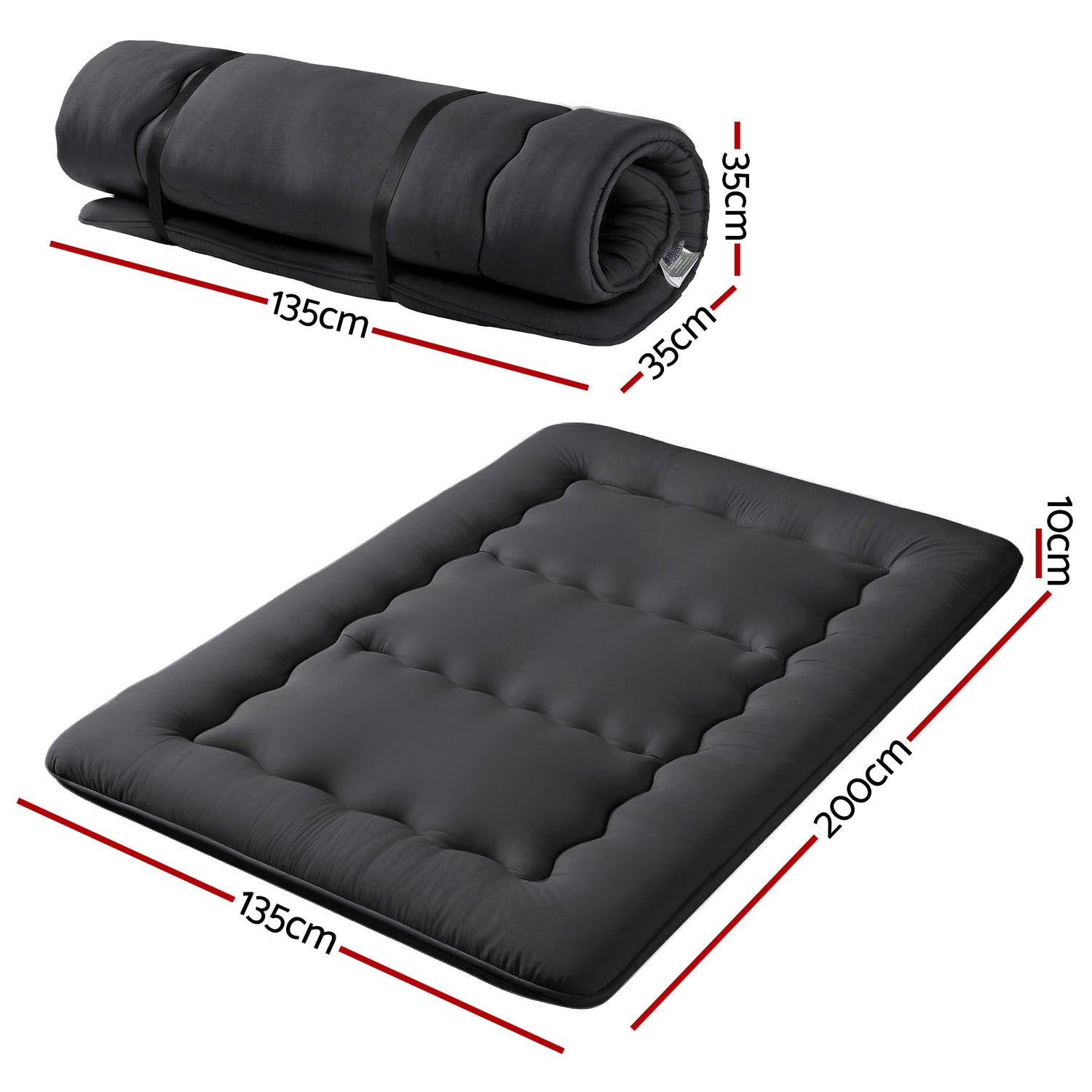 Giselle Bedding 10cm Japanese Floor Mattress Foldable Futon Mattress Washable Cover Straps-Furniture > Mattresses > Double Mattress-PEROZ Accessories