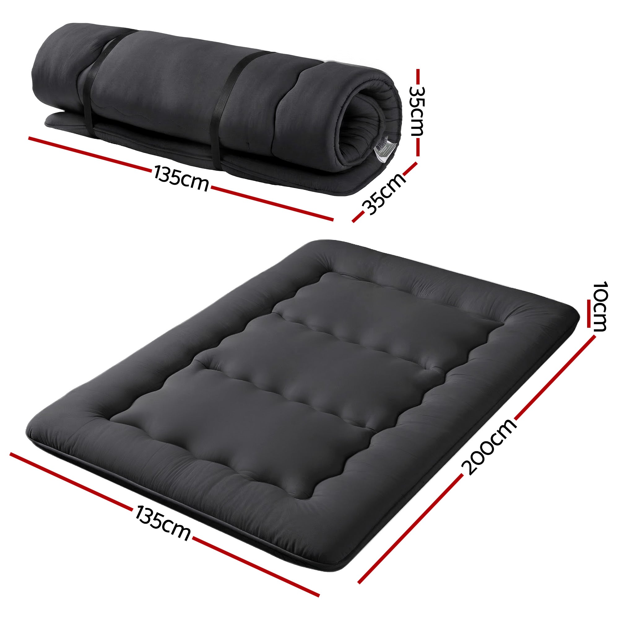 Giselle Bedding 10cm Japanese Floor Mattress Foldable Futon Mattress Washable Cover Straps-Furniture > Mattresses > Double Mattress-PEROZ Accessories